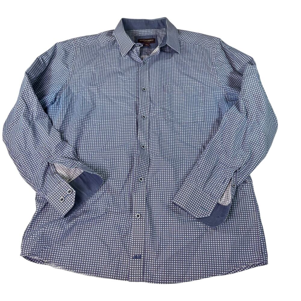Johnston & Murphy mens red blue dot geometric print button up. Size M. career